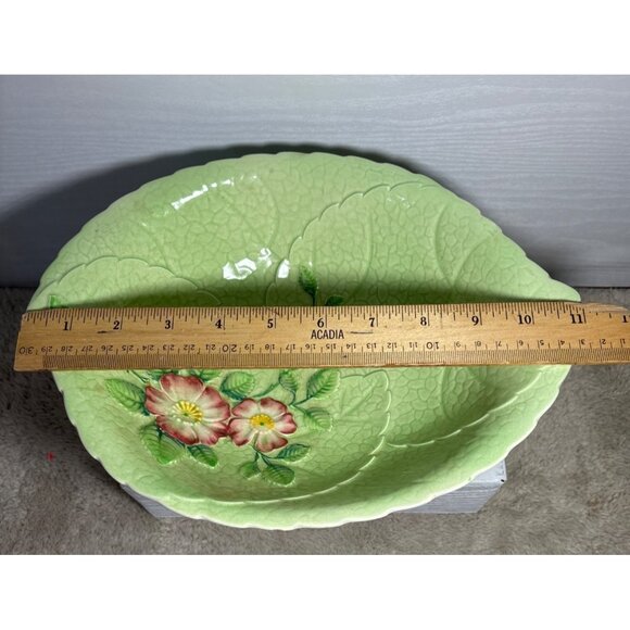 CarltonWare Bowl Handpainted Green Cabbage Flower Leaf 11" Australian Vintage - Picture 6 of 9